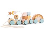 Juguetes Montessori de madera, bloques de animales, estrellas, Luna, tren envolvente, juguete de apilamiento de coordinación