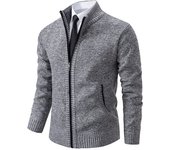 Chaqueta deportiva casual de otoño e invierno para hombres con cremallera de poliéster de cuello recto sólido