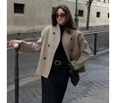 Women's short double breasted solid color woolen coat, casual temperament commuting versatile trench coat