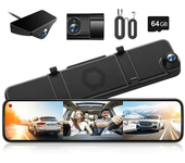 Espejo retrovisor Dash Camera, 3 canales G890 Cámara, Full HD, 12 pulgadas, pantalla táctil, Dvr, GPS, Aparcamiento