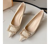 2024 new style women's shoes/sandals/high heels/stilettos/pointed toes/spring/summer/autumn/winter/banquet/wedding/work/leather/Beige 5Cm