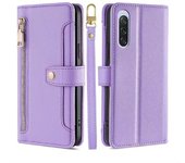 Magnético Multifuncional Moda Cremallera Funda de Cuero Solapa Sony Xperia 10 V, Cuerda Colgante Funda protectora