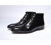 Zapatos de vestir puntiagudos de cuero hechos a mano botas de negocios con cordones y cremallera lateral