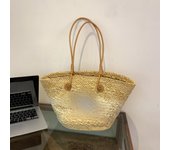 Nuevo Bolso de mano de paja, canasta de verup tejida a mano, bolso de playa de hombro de vacaciones de color de contraste de ratán francés de gran capacidad