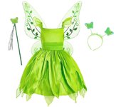 Kids Girls Princess Fairy Tulle Dress Halloween Party Tinkerbell Cosplay Costume Headband Fairy Stick Wing Set Fancy Dress Outfits