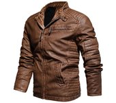 Chaqueta de cuero PU para Hombre, abrigo Delgado vertical, viento locomotora, simulación de cuero, invierno