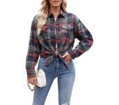 Button Up Plaid Check Loose Women's Shirt and Blouse Spring Autumn Female Tops Fashion 2024 Fine Elegant Youth