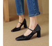 Soft  Red  Heels  Spring Autumn New French Style Chunky Heel Mary Jane Women's Single Shoes