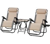 2 Tumbonas o Sillas de Exterior Plegables y reclinables con mesita para jardín, Playa, Piscina, terraza. Gravedad Zero 2 Unidades, Acero Ligero, Portavasos y Reposacabezas. Beige