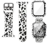 Conjunto De Correa Protectora De Reloj Apple Con Silicona Impresa Y Protector De Pantalla Templada PC 45, 44, 41, 40mm