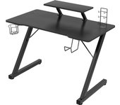Rcynview Gamer Desk Gaming Desk with Screen Support, Computer Table with Carbon Fiber Board, Gaming Table with Headphone Hooks and Cup Holder, Black 100x54.5x73.5cm