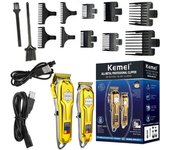 Original kemei combo kit full metal hair clipper and hair trimmer professional beard grooming for barber home rechargeable