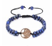 Pulsera de piedra esmerilada de doble capa de 6 mm que teje el árbol de la vida colgante cuentas de yoga ajustables