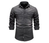 Camisa vaquera a rayas Lavado Angustiado Camisa de manga larga para hombre