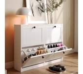 Zapatero 4 Puertas, Zapatero Estrecho, Zapatero Entrada Recibidor, 105 x 24 x 80 cm (Largo x Ancho x Alto), Zapatero Madera, para Entrada Estrecha, Pasillo (Blanco)