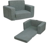 Sillón Infantil Sofá Cama 2 en 1, Convertible a Tumbona, Sofá Suave para Niñas y Niños, Día del Niño y Cumpleaños, Gris Claro