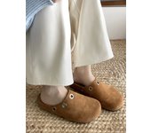 Retro Mori feo lindo cuero hueco bolsa cabeza media zapatillas mujeres usan un pedal suela gruesa