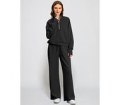 Women's zipper two-piece shirt, wide leg sports pants, women's casual suit