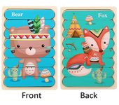 Cartoon Animal Double-sided Strip Wooden Puzzles Jigsaw Game Kids Educational Toys for Children