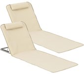 esterillas de Playa Plegable con Cojín y Bolsa de Transporte Respaldo Reclinable en 5 Posiciones Lounge Tela/Acero 143 x 48 cm - Azul