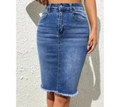 ﻿ ﻿ Women High Waist Denim Skirts Ladies Stretch Jeans Knee Length Casual Bodycon Skirt