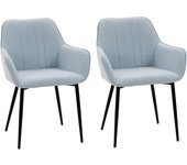 Pack de 2 Sillas de Comedor Sillas Decorativas Tapizadas en Lino Sillas de Cocina con Respaldo Reposabrazos y Patas de Metal para Salón 59,5x56,5x81 cm Azul