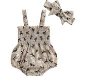Pudcoco Baby Girls Summer Smocked Romper Plaid Bow Print Sleeveless Suspender Jumpsuit with Headband