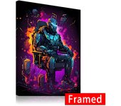 Framed Neon Video Game Character Poster Prints Gamepad Headphones Football Basketball Canvas Printing Bedroom Wall Art Decor