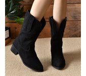 Botas medianas botas cortas puntiagudas vaquero occidental casual retro moda versátil botas de mujer