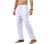 Pantalones de lino y algodón para hombre, pantalón holgado informal, transpirable, Color sólido, con cordón, para Yoga