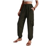 Elastic Waist Woman Trousers Summer Wide Leg with Pockets Cargo Pants for Women Korean Fashion Aesthetic Classic