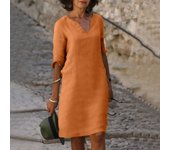 Cotton en   Dresses  Sleeve Holiday Vacation V Neck Solid Color Women's Summer Party Dress
