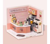 Robotime Rolife Double Joy Bubble Tea 1:24 Led Plastic 3D Puzzle DIY Miniature House Kit Adults Hobbies for Women Men