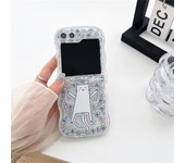 Korean Cute Flower Tulip Cat Girl Wave Transparent Case with Bracelet for Samsung Galaxy Z Flip5 Z Flip 5 Zflip 5 Flip5 Cover