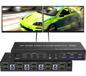 Navceker 4 Port HDMI USB 3.0 KVM Switch 4X2 Dual Monitor 4K@60Hz Extended Display DP KVM Switch 4 In 2 Out for 4 PC Share Keyboard Mouse