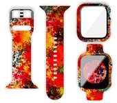 Conjunto De Correa Protectora De Reloj Apple Con Silicona Impresa Y Protector De Pantalla Templada PC 45, 44, 41, 40mm