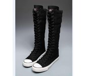 Zapatos de lona para mujer Botas altas de rodilla con cremallera lateral Zapatos planos vulcanizados Zapatillas con cordones