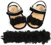 Small flower soft sole walking baby shoes, small princess sandals, 2-piece set with headband P1905
