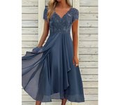 Vestido verano a la moda con cuello en V, pantalón corto informal, vestidos de manga para mujer