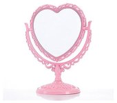 Espejo de Maquillaje, Mesa giratoria de plástico, Espejo en Forma de corazón, Herramienta cosmética, Color Rosa