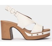 Pedro Miralles Sandalias de tacón de piel en color blanco modelo CESENA en tonos Blancos. Hecho a mano en España.