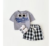 2Pcs Newborn Boys Baby Clothing Set Casual Letter Printed Short Sleeved T-shirt+Checkered Shorts Girls Infant Outfit 0-3Y