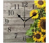 Reloj de pared cuadrado, diseño de girasoles de madera vintage, reloj colgante de pared de 8 pulgadas, funciona con pilas, reloj de escritorio, decoración para sala de estar, baño, dormitorio, cocina (dorado)