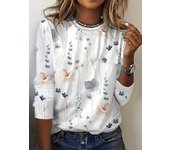 Floral Print Crew Neck T-Shirt, Casual Long Sleeve Top For Spring & Fall, Women's Clothing