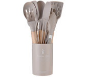 12PCS Silicone Kitchenware Non-Stick Cookware Kitchen Utensils Set Spatula Shovel Egg Beaters Wooden Handle Cooking Tool Set