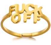 Gold Color Fuxk off Rings for Women Opening Stainless Steel Ring 2024 Trend New in Design Letter Band Couple Aesthetic Jewelry