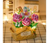 1000+PCS Diy Sunflower Rose Blue Puzzle Handmade Building Blocks Desktop Decoration with Light Assembling Toys Girls Gifts
