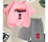 Cool Spider Man Fun Print Summer Cotton T-shirt+Shorts Boys and Girls 2-12 Year Old Round Neck Casual Children's Baby Casual Set