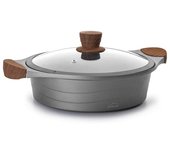 LACOR Cacerola Baja con Tapa de Cristal Stilo | Aluminio Fundido | 28 cm | Olla baja antiadherente | Lacor