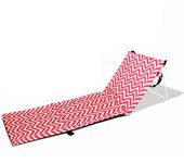 Tradineur - Esterilla abatible de playa, tumbona con respaldo reclinable, incluye bolsillo y correa, plegable, ligera y resistente, piscina, camping, jardín (Zigzag, Rojo y blanco, 170 x 54 x 35 cm)
